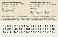 Muster Identitätsausweis Rückseite