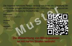 Muster SHAEF-Karte Rückseite