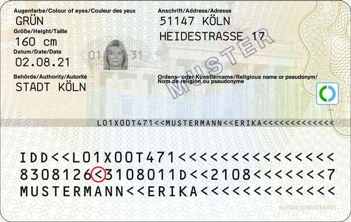 Personalausweis der Bundesrepublik Deutschland (Rückseite)